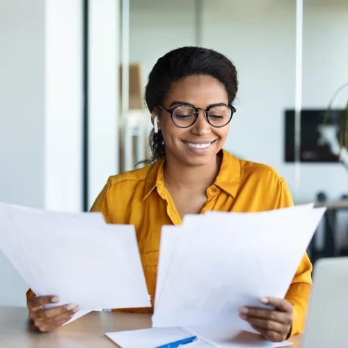 Woman reviewing paperwork