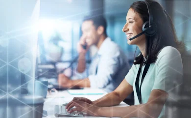 operator working smiling digital graphics overlay