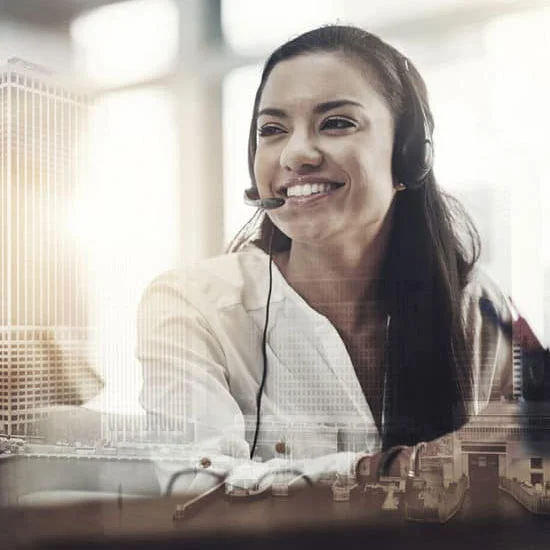 Woman working with headset on