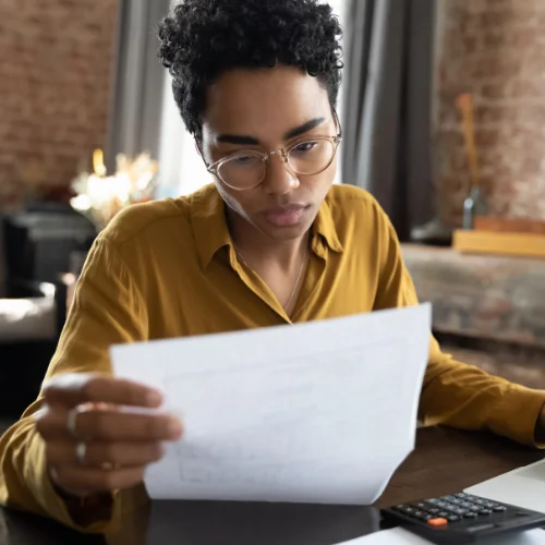 Woman reviewing information