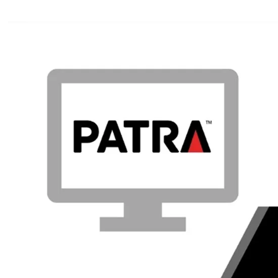 Illustrated image of the Patra logo on a computer monitor