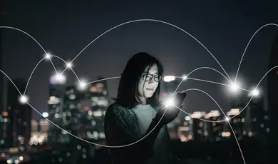 woman connecting to data points