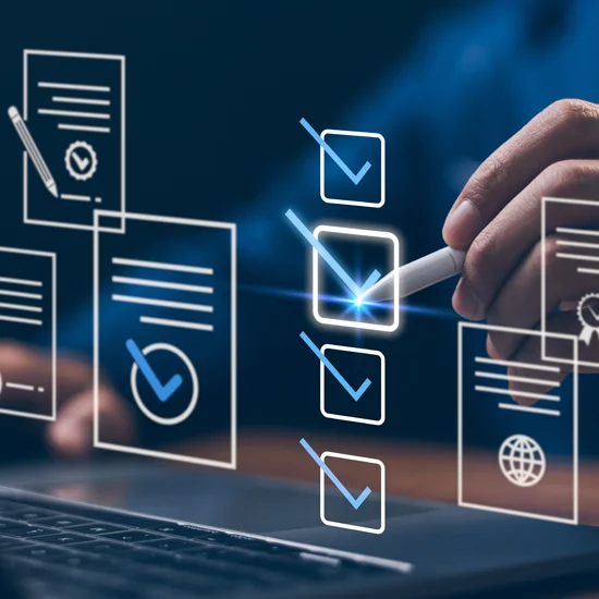 businessman writing or tick correct mark to approve document and project concept