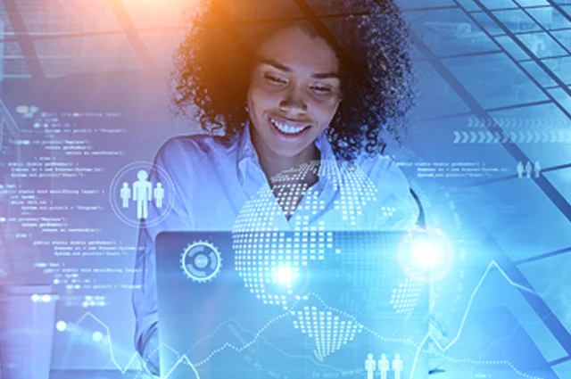 woman working on laptop using ai platform technology woman working on laptop using ai platform technology