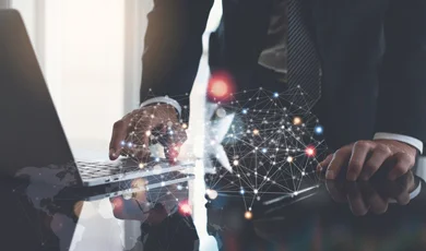 abstract ai digital connections businessman using laptop
