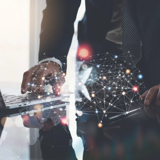 abstract ai digital connections businessman using laptop