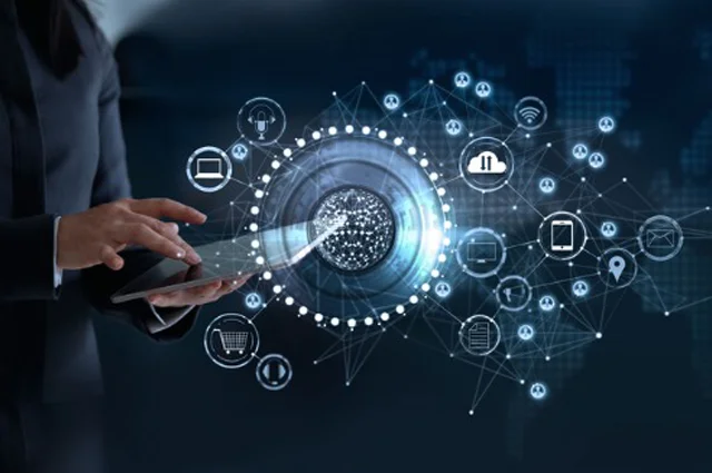 abstract businessman using tablet to assess data from a virtual dashoard abstract businessman using tablet to assess data from a virtual dashoard