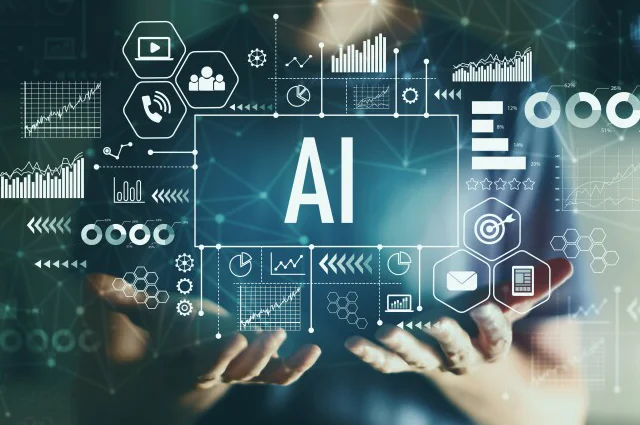 abstract person holding ai software and analytics in their hands abstract person holding ai software and analytics in their hands