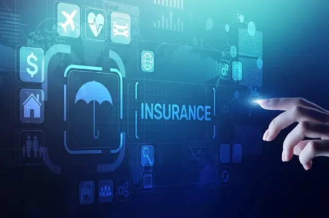 abstract womans hand selecting insurance option from virtual digital interface