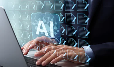 business professional using AI to evaluate documents and papers
