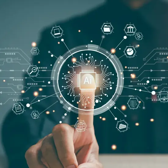 businessman finger on capabilities of ai