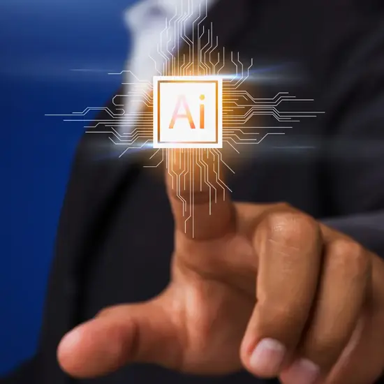 businessman selecting AI on a virtual interface