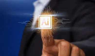 businessman selecting AI on a virtual interface