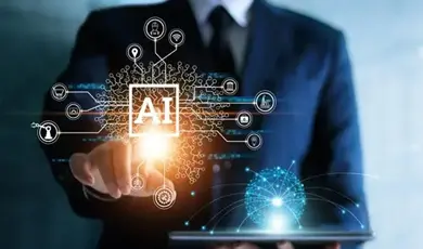 businessman finger on pulse of ai with tablet businessman finger on pulse of ai with tablet