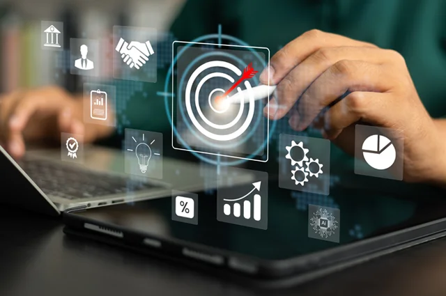 digital dashboard showing business objectives and targeted growth thresh holds