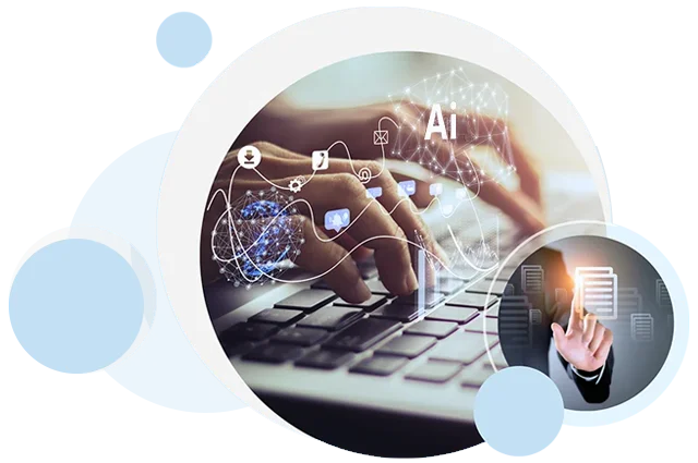 virtual ai overlaying hands typing on keyboard virtual ai overlaying hands typing on keyboard