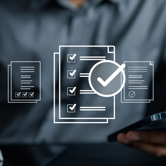 certificate of insurance management with abstract digital icons and cellphone