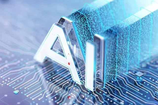 digital ai graphic superimposed over the top of a circuit board
