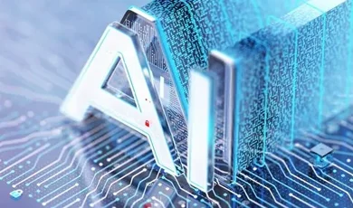 digital ai graphic superimposed over the top of a circuit board