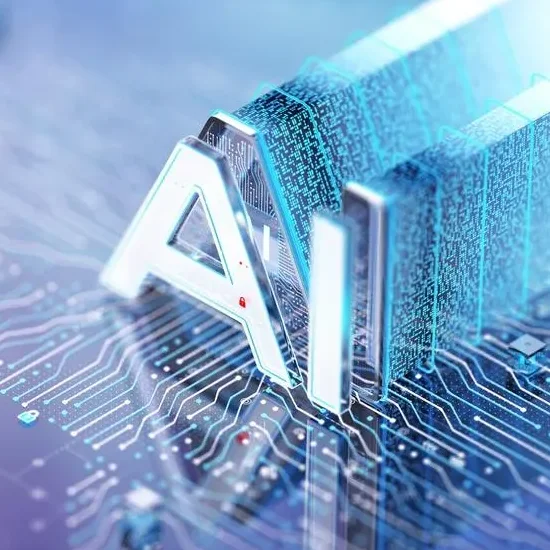 digital ai graphic superimposed over the top of a circuit board