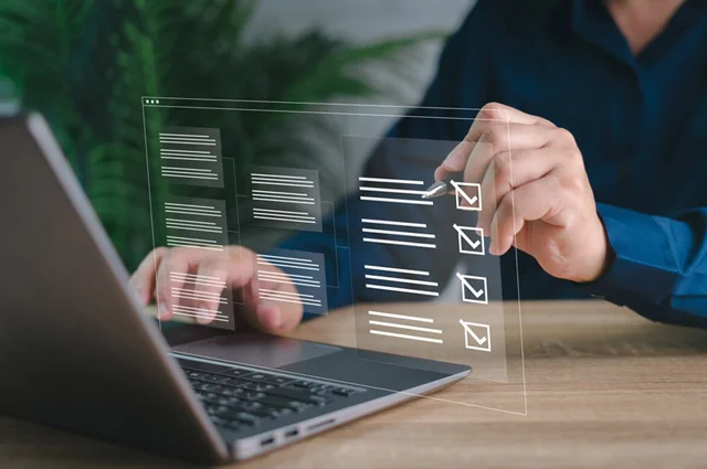 smart checklist and document on virtual screens concept