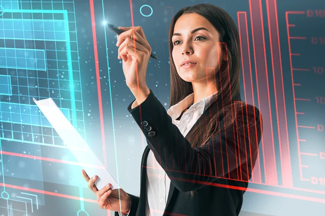 Young businesswoman using AI to drive operational growth