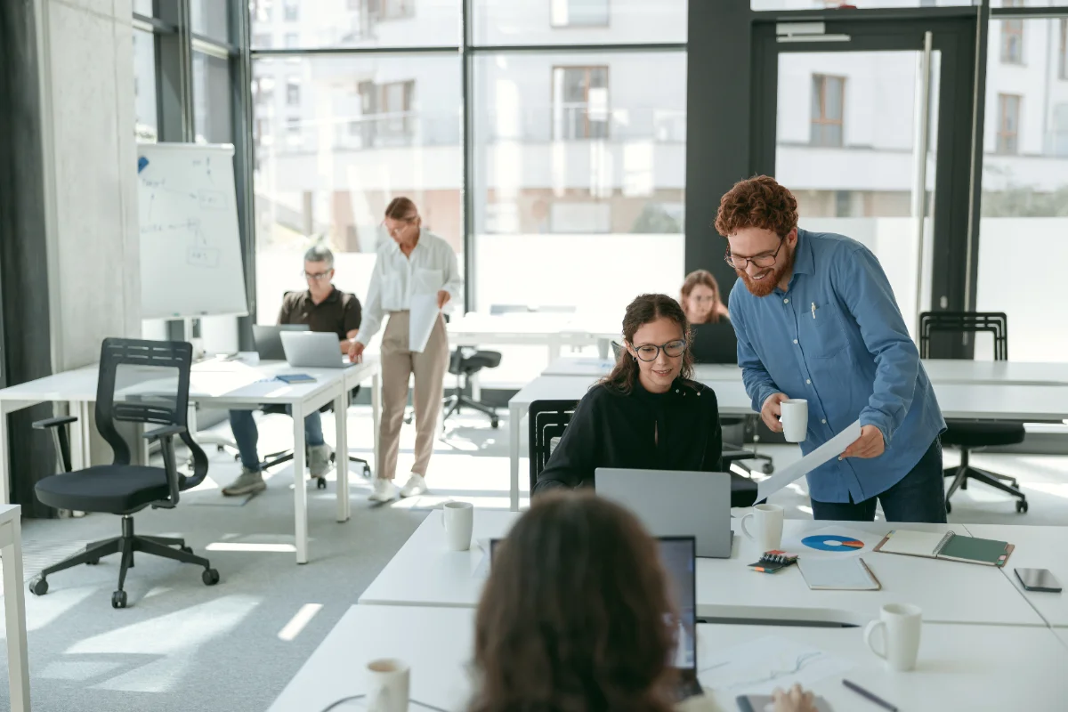 Small business team collaborating in office
